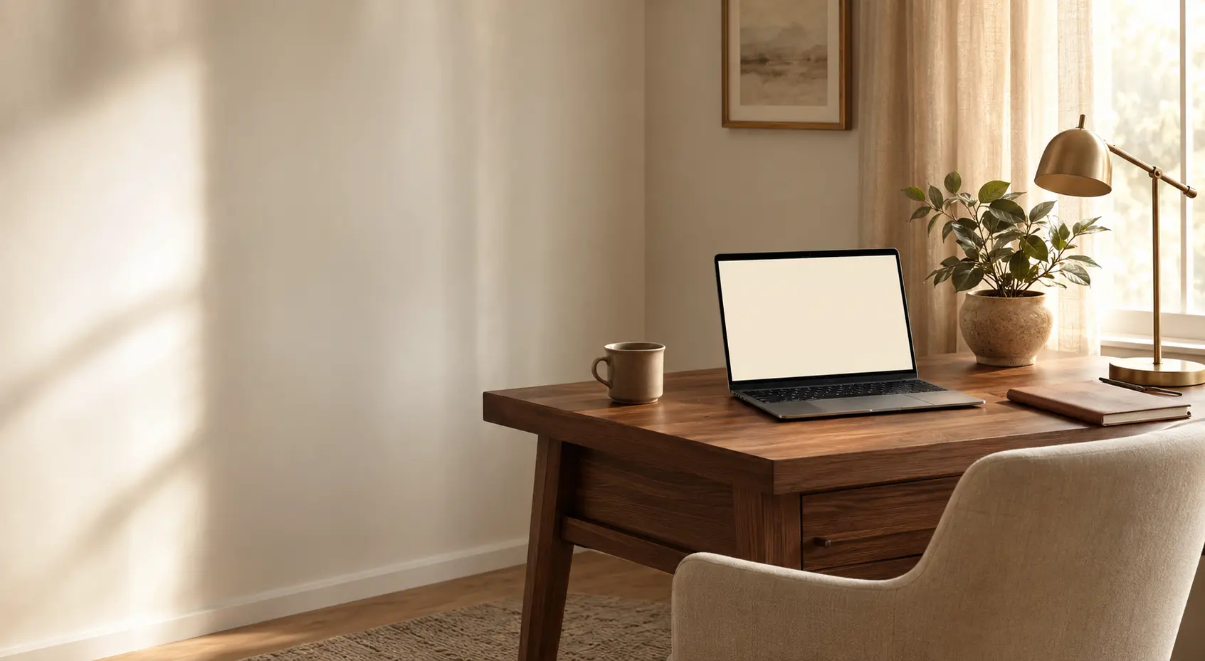 Online psikolojik danışmanlık için hazırlanmış sakin çalışma alanı